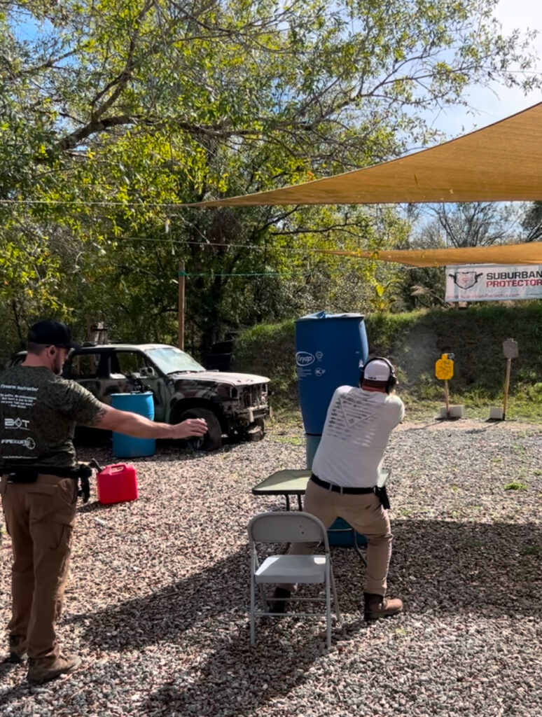 Gun instructor teaching shooting lessons in Ocean Breeze Florida